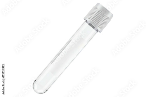 Clear laboratory test tube with a white cap isolated on a transparent background