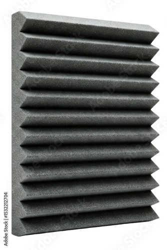Dark gray acoustic foam sound absorbing panel isolated on a transparent background