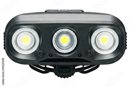 Triple LED headlamp for outdoor activities isolated on a transparent background
