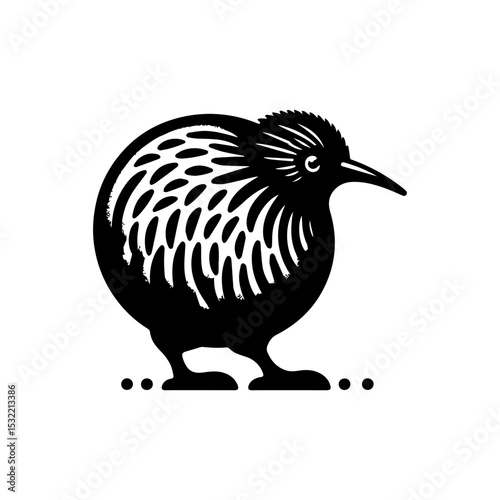 Distinctive New Zealand kiwi bird silhouette logo with detailed plumage patterns in bold monochrome vector illustration