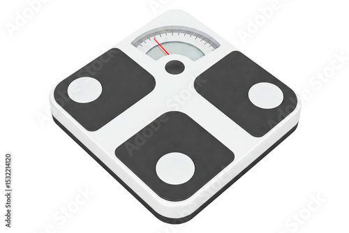 Analog bathroom scale for weight measurement isolated on a transparent background