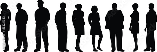 Diverse Business People Standing in Line Silhouette Vector Illustration
