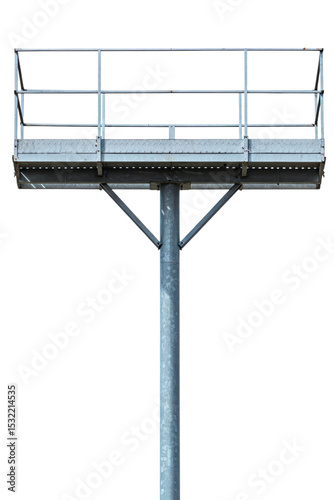 Metal observation platform on a tall pole isolated on a transparent background