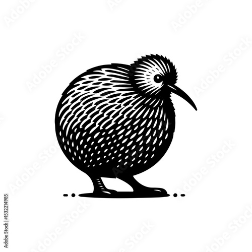 Bold New Zealand native bird logo with detailed kiwi silhouette capturing distinctive feather patterns and posture
