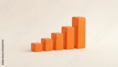 Ascending orange 3d bar graph showing growth and progress