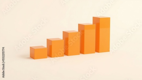 Ascending orange bar graph minimalist 3d render for business growth presentation