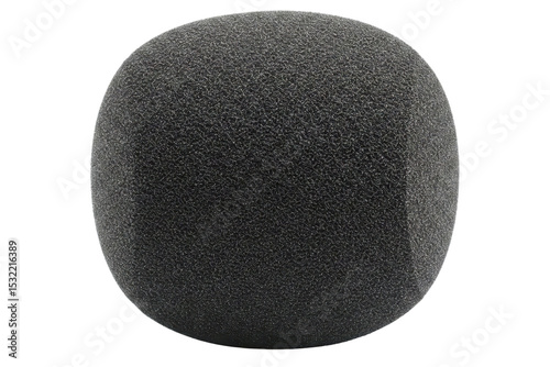 Spherical black foam microphone cover isolated on a transparent background