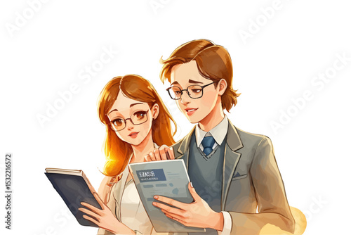 Watercolor Style – Businessman Analyzing Financial Data and Digital Investments: Stock Market, Forex Trading, and Financial Growth Charts | Vector Illustration

