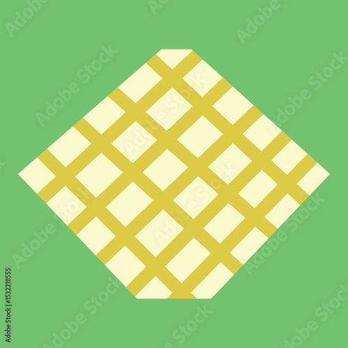 Yellow picnic cloth isolated on a green background. Picnic blanket.