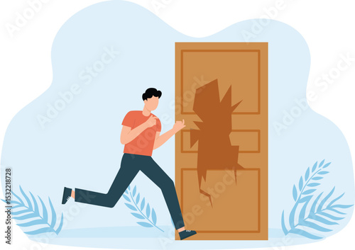 People destroying walls and Employees and businessmen overcome obstacles and persons break barriers and glass and concrete and bricks concept
