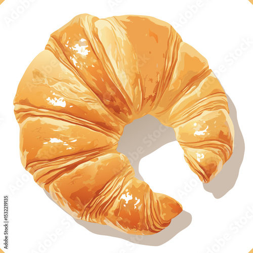 Vector illustration of a golden croissant with crispy layers on white background, detailed and realistic. 
Vector illustration of classic dessert on white background