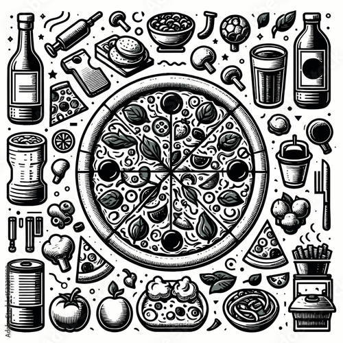 Pizza Ingredients Vector Set Food Icons Illustration for Menu and Culinary Design