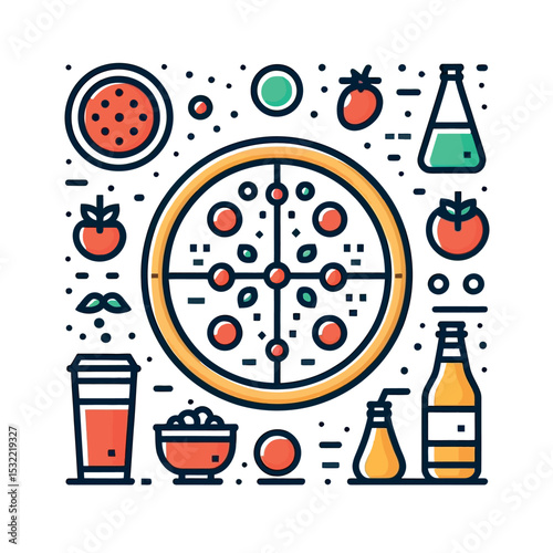 Pizza Ingredients Vector Set Food Icons Illustration for Menu and Culinary Design