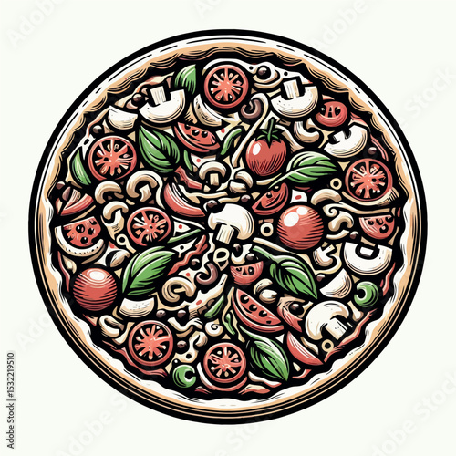 Vegetable Pizza Illustration Vector Art for Food Design and Menu Projects