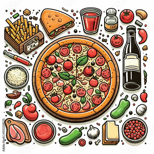 Pizza Ingredients Vector Set Food Icons Illustration for Menu and Culinary Design