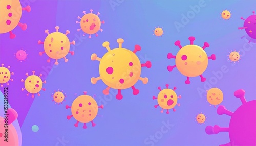 Colorful representation of virus cells in a digital abstract background with vibrant colors and patterns