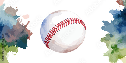 Vector illustration of red and white baseball equipment set with bat and ball, isolated on white background.

