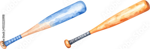 Vector illustration of red and white baseball equipment set with bat and ball, isolated on white background.
