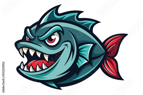 Piranha mascot logo vector elements, angry piranha cartoon face clipart illustration.