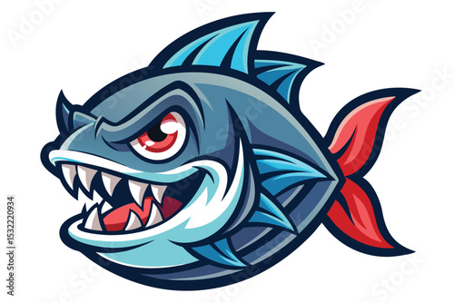 Piranha mascot logo vector elements, angry piranha cartoon face clipart illustration.
