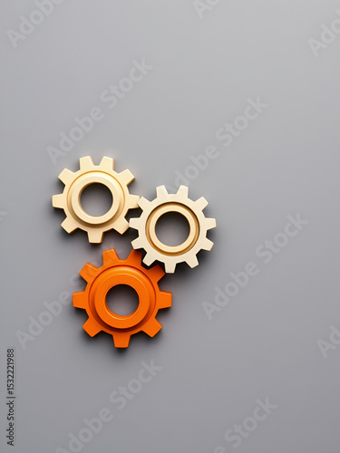 Business workflow concept with three interconnected gears turning in harmony, illustrating efficient and synchronized business processes, productivity, and collaboration.