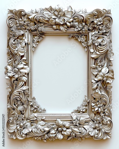 An exquisite white vintage-style photo frame with intricate details, designed to accommodate images or artwork, is crafted in a delicate cream color