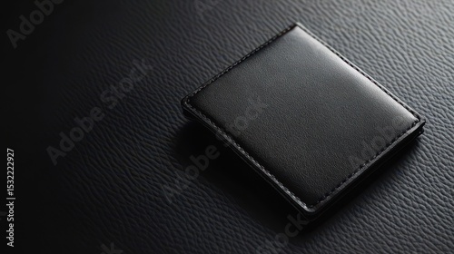 Wallet Desk. Black Leather Billfold Wallet on Textured Background with Copy Space