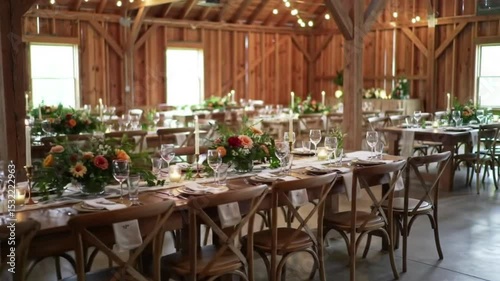 Charming rustic barn set for a beautiful wedding reception.