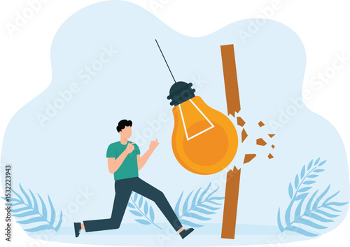 Overcoming obstacles and breakthrough barrier ad problems solution, Achievement goal and Creative idea and startup, businessman break wall and innovation strategy concept

