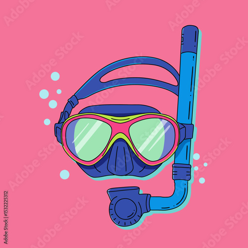 Swimming mask for deep diving. Doodle flat clipart. All objects are repainted.
