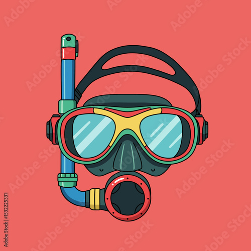 Swimming mask for deep diving. Doodle flat clipart. All objects are repainted.