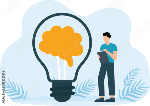 General creative inspirational ideas, Man artist and man actor, people with creative talent and light bulb with brain, successful creative process and shared vision concept
