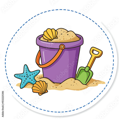 Children's bucket for playing in the sand. Doodle flat clipart. All objects are repainted.