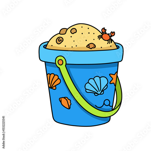 Children's bucket for playing in the sand. Doodle flat clipart. All objects are repainted.