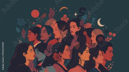 Diverse group of women and man together in unity and sisterhood