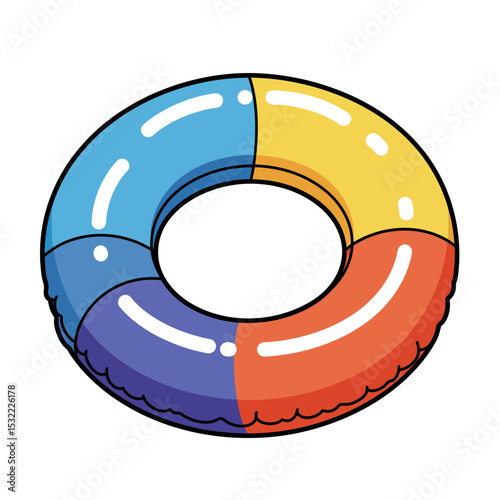 Bright, colored inflatable ring for safe swimming. Doodle flat clipart. All colors are repainted.