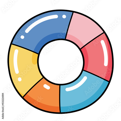 Bright, colored inflatable ring for safe swimming. Doodle flat clipart. All colors are repainted.