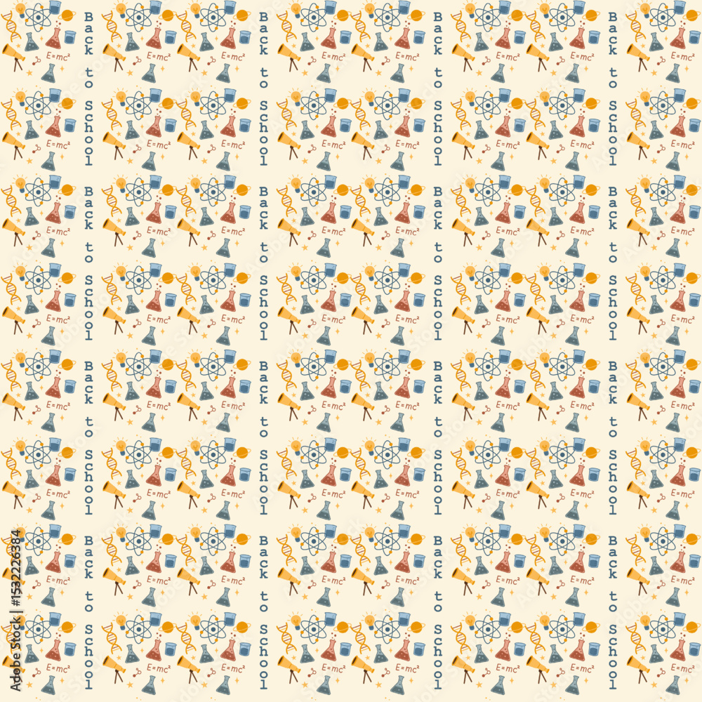 seamless pattern with colorful science and back to school text