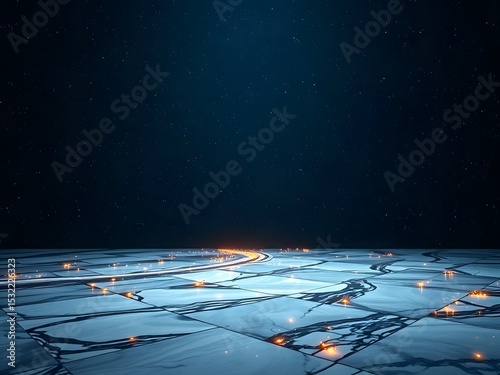 Futuristic highway leading to starry night sky abstract background