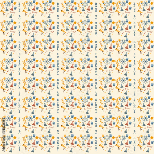 seamless pattern with colorful science and back to school text