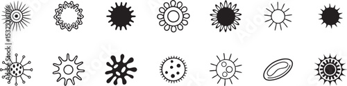 Microorganism and Virus Icons: Diverse Vector Set for Science, Health, and Biology Designs.