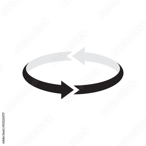 Two arrow black and gray spin icon template. Recycle round, circle refresh or restart, thin line symbol on white background