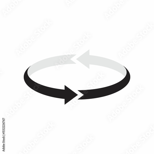 Two arrow black and gray spin icon template. Recycle round, circle refresh or restart, thin line symbol on white background