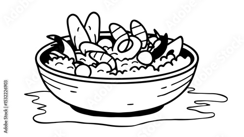 Vintage Black and White wooden bowl filled with ice holds variety of seafood, creating refreshing display
