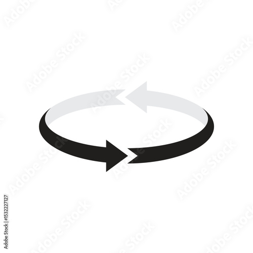 Two arrow black and gray spin icon template. Recycle round, circle refresh or restart, thin line symbol on white background