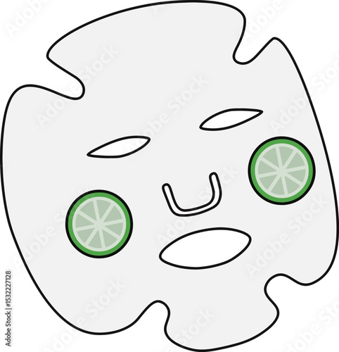 vector illustration features a facial sheet mask with two lime slices placed on the cheeks, symbolizing a refreshing and natural skincare treatment.