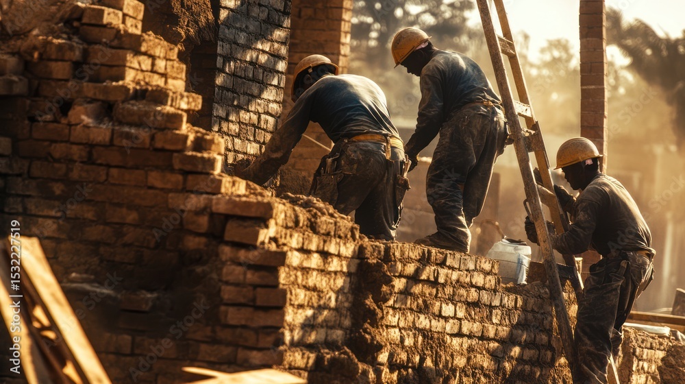 Fototapeta premium Demolition Workers: A Day of Hard Labor