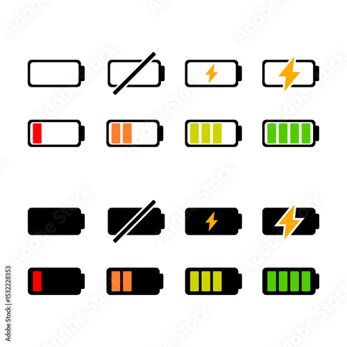 Set battery charge indicator icon flat vector design