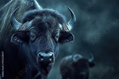 Wyoming Buffalo. Bison Calves: Wildlife in Yellowstone National Park, USA