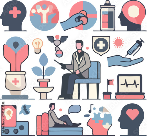 Self-Care and Mental Health Icons – Modern Vector